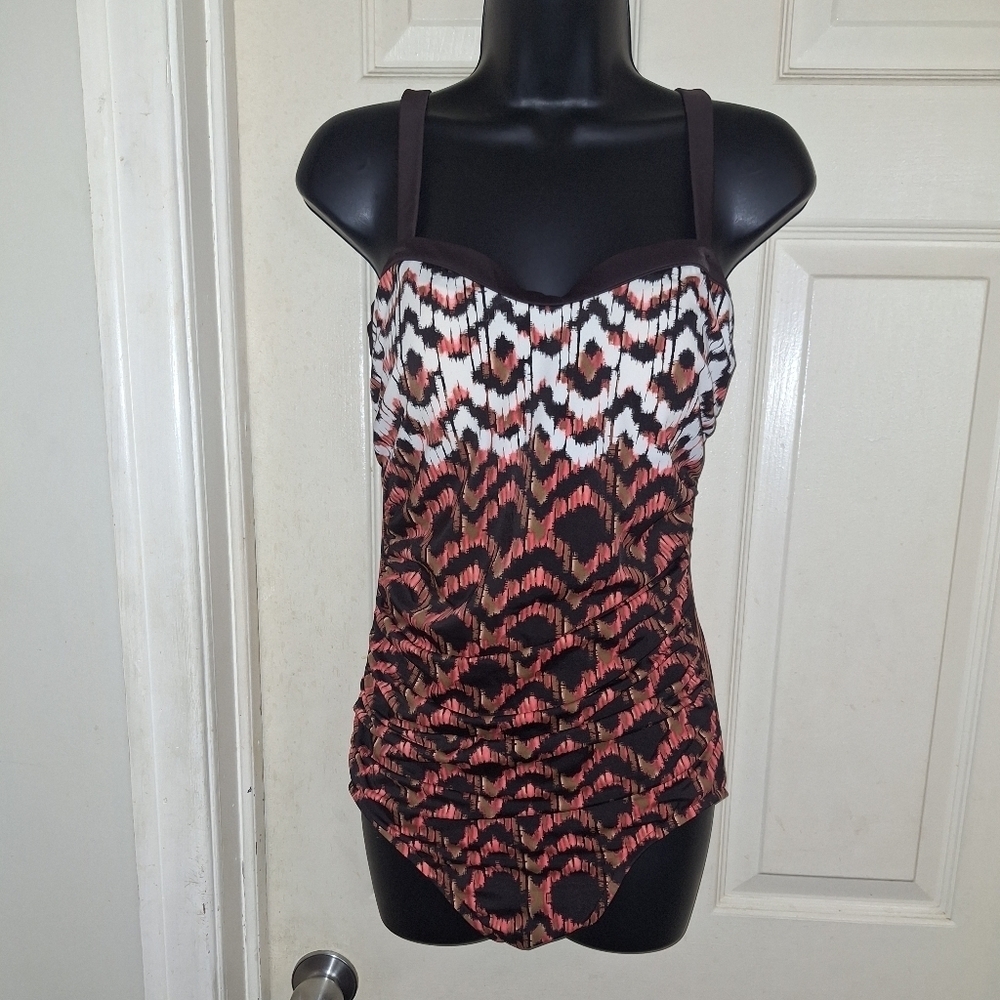 Stylish Women's One Piece Swimsuit - Brown and Pink